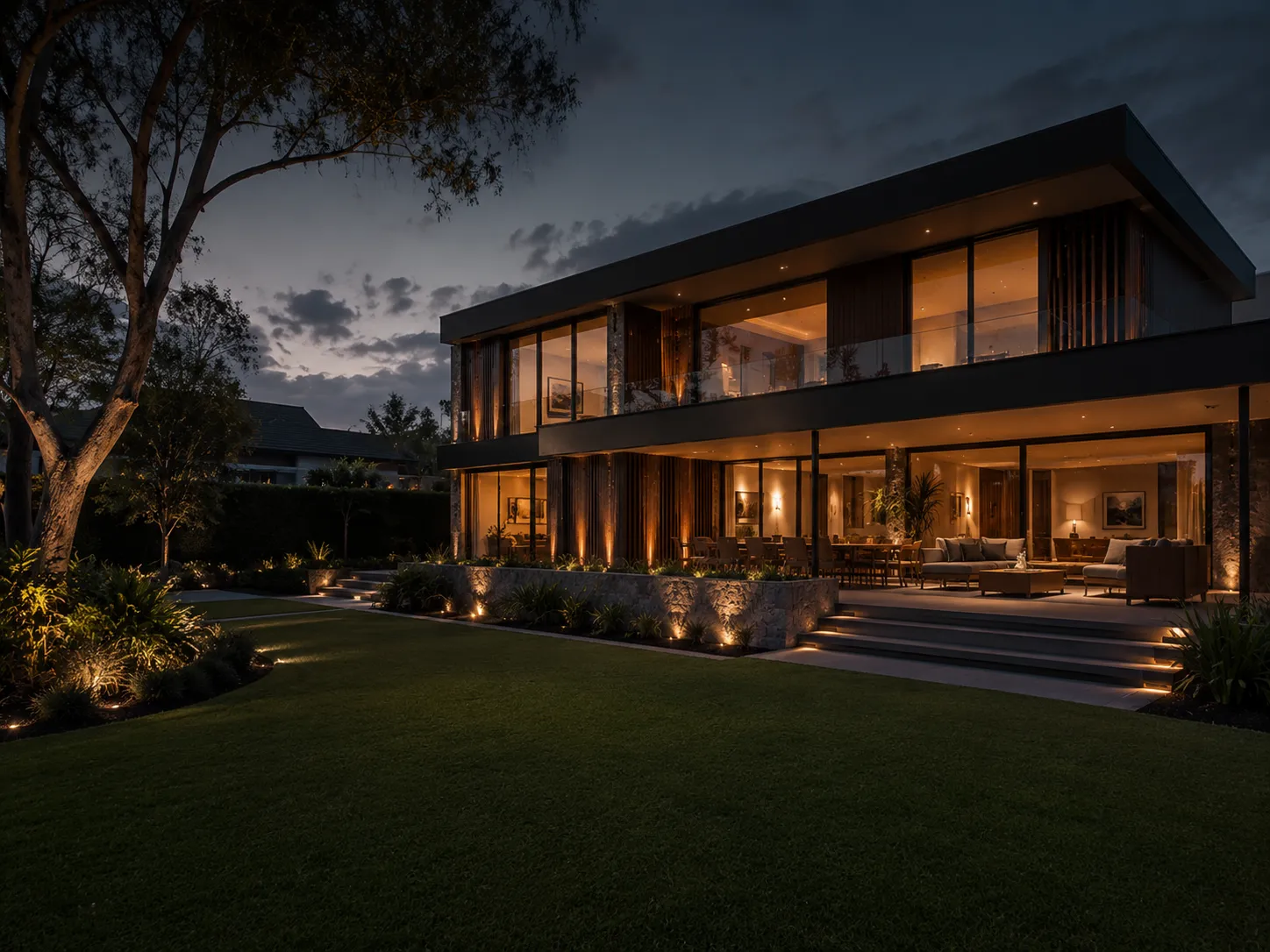 Vivienda unifamiliar premium al atardecer